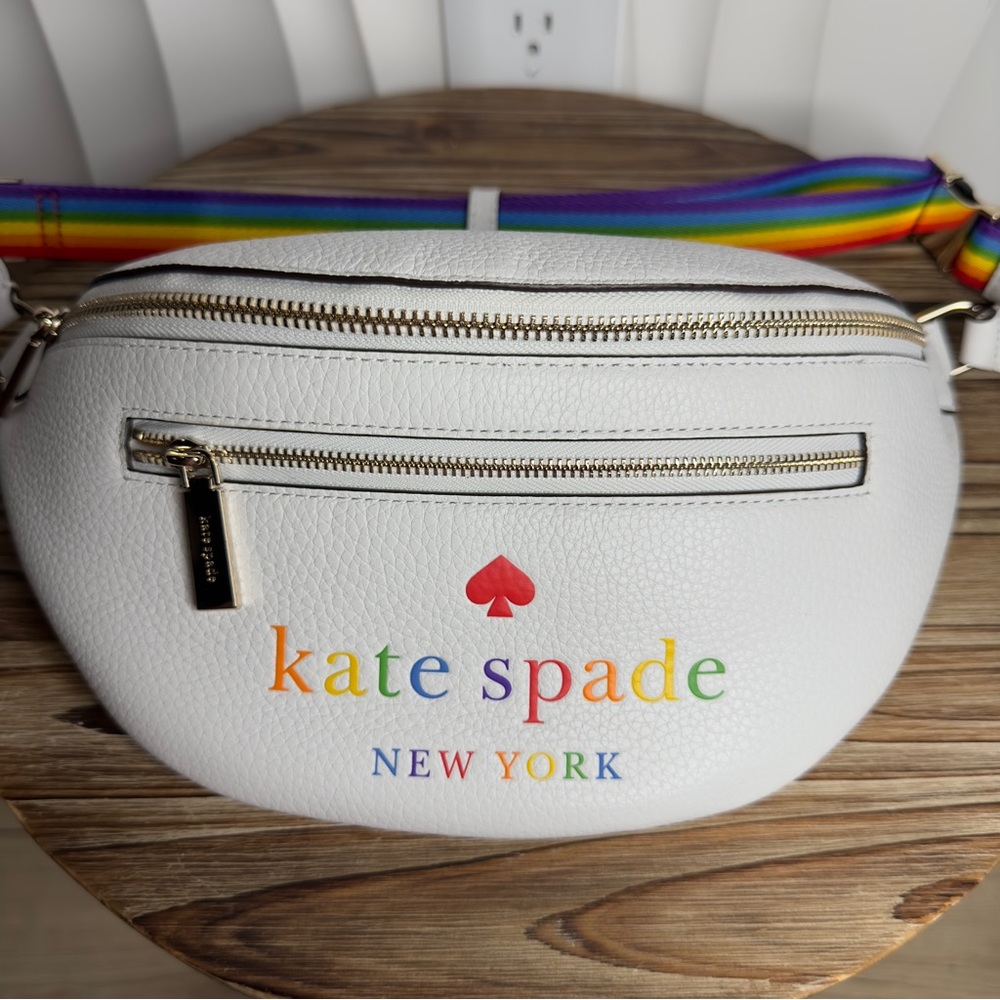 kate spade White Rainbow Logo Leather Belt Bag